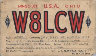 Vintage Qsl Ham Radio Card Posted 1935 Mingo Jct.  Ohio