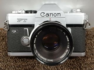 Canon Ft Ql 35mm Classic Vintage Camera With 50mm F/1.  8 Lens/black Leather Case