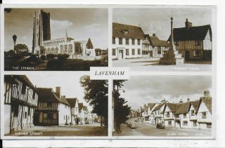 Rare Vintage Postcard,  4 Views Lavenham,  Babergh,  Suffolk,  Rp,  1952