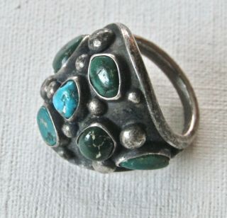 Vtg Early Na Pawn Sterling Silver Turquoise Ring Native American - About Size 8