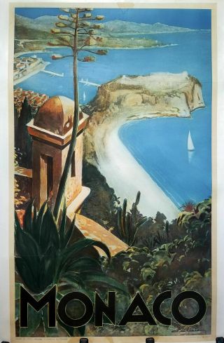 1930 Vintage Travel Poster Monaco France By E.  Clerissay - Linen Backed