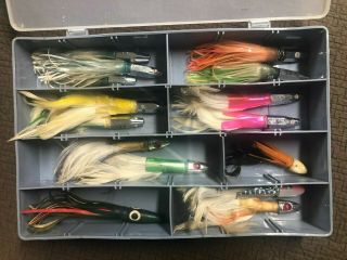 Vintage Japan Chrome,  Feather,  Rubber Squid Jigs & Lures Fishing Tuna (15) 2