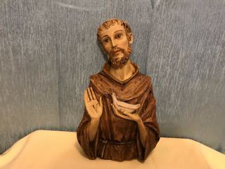 Vintage St Francis Of Assisi Italian Hand Crafted Stone Sculpture Hanger Signed