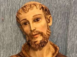 Vintage ST FRANCIS OF ASSISI Italian Hand Crafted Stone Sculpture Hanger SIGNED 2