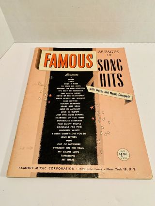 Famous Music Corp 88 Pages Of Song Hits No.  1 Music Book With Words Vintage