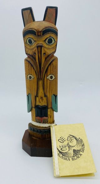 Alaska Black Diamond Carving Totem Pole Signed By Artist Tag Attached Raven