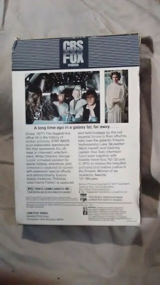 Star Wars BETA Tape 1977 Vintage CBS FOX Video,  RELEASE BETA TAPE 2