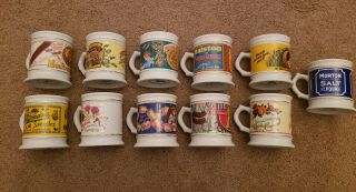 Vtg.  Set Of 11 Franklin Porcelain " The Corner Store Porcelain Mugs "