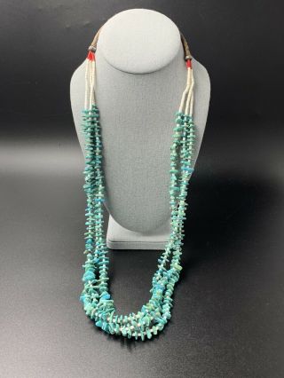 Vintage Native American Turquoise Bead Necklace Triple Strand Wow