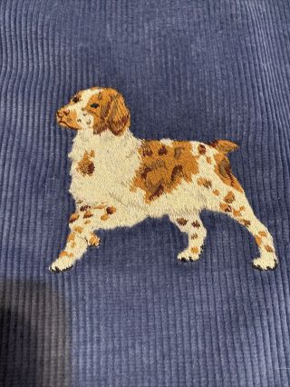 Vintage Ralph Lauren Blue Corduroy Pillow With Embroidered Dog Spaniel Euc