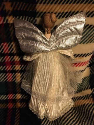 12” FRILLY VINTAGE PORCELAIN TREETOP ANGEL FAIRY SILVER WINGS 3