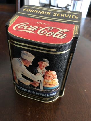 Vintage Coca - Cola Tin Box W/hinged Lid " Fountain Service "