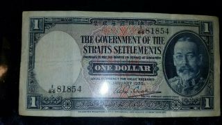 Straits Settlements Note 1935 Singapore One Dollar