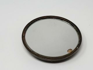 Vintage Handheld Vanity Mirror Round 3 1/12 " Silverplated