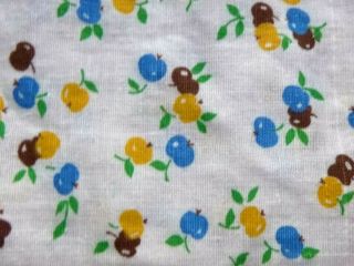 Vtg Cotton Partial Feedsack Feed Sack Yellow Brown Blue Apples 21x27 Stitched