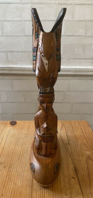Ray Moore Alaska “whale Song” Whale Woman Eagle Bird Totem Pole Wood Carving 9”