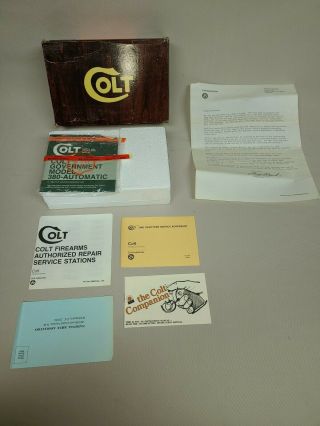 Vintage Colt Government Model 380 Auto Box And Paperwork With Styrofoam