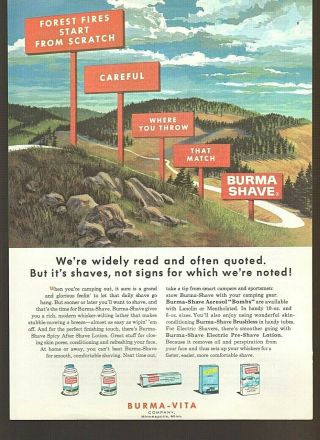 Vintage 1963 Burma Shave Aerosel Classic Signs Color Advertisement