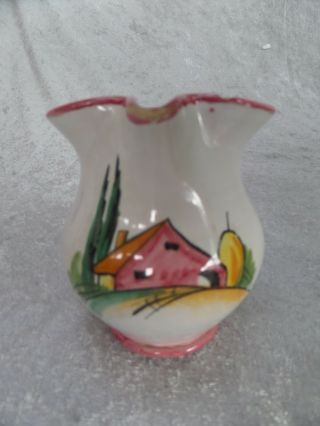 Vintage Italy Majolica Small Pitcher Creamer Hand - Made Painted Farm Scene Signed