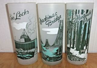 3 Vintage Michigan Souvenir Glasses - Mackinac Bridge,  Soo Locks & Hartwick Pine