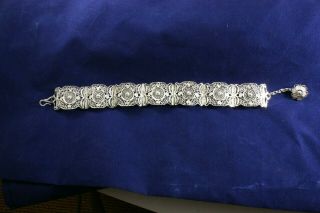 One Vintage Silver Wire Filigree Bracelet Marked 925 On Clasp W/extension