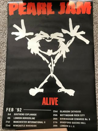 Vintage 1992 Pearl Jam Uk Tour Poster,  22 " X 33 " Vedder