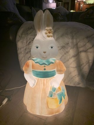 Vintage General Foam Plastics Blowmold Light Up Easter Bunny Holding Basket 25”