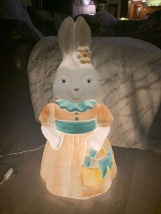 Vintage General Foam Plastics Blowmold Light Up Easter Bunny Holding Basket 25” 2