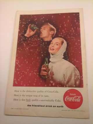 Vtg 1956 Coke Coca - Cola Soda Pop Print Ad - " The Friendliest Drink On Earth "