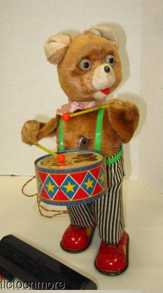 Vintage Alps Shoji Japan Barney Bear The Drummer Boy Battery Op Rc Toy 1950s