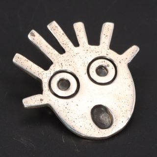 Vtg Sterling Silver - Mexico Abstract Face Head Solid Brooch Pin - 10g