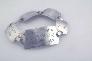 Vintage Wwii Sterling Silver Dog Tag Sweetheart Bracelet Africa 43 Italy 44
