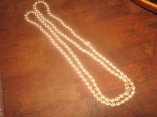 Vintage Nolan Miller 48 Inch Faux Pearl Necklace With Rhinestone Clasps