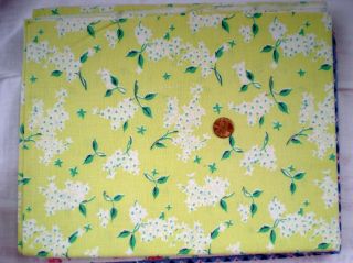 FLORAL on CHARTREUSE Full Vtg FEEDSACK Quilt Sewing Doll Clothes Craft Fabric 2