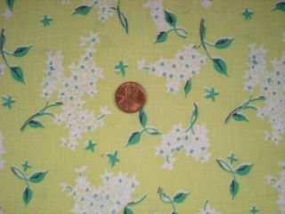 FLORAL on CHARTREUSE Full Vtg FEEDSACK Quilt Sewing Doll Clothes Craft Fabric 3