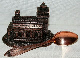 Vintage Michigan Copper Mine Souvenirs Indian Spoon & Copper Harbor Light Buildi