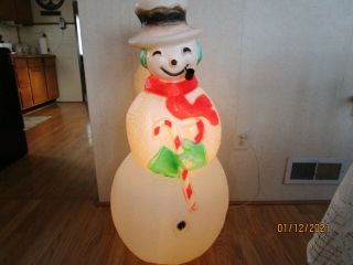 Vintage Union 40 " Lighted Dimpled Snowman Blowmold With His Pipe