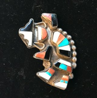 Vintage Old Pawn Zuni Rainbow Man Multi Stone Inlay Pin
