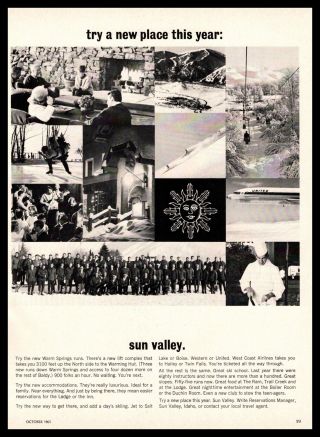 1965 Sun Valley Idaho Snow Ski Resort Photos United Airlines Vintage Print Ad