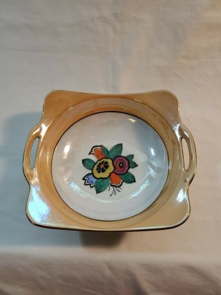 Vintage Lusterware Noritake Serving Bowl Hand Painted Flowers W/handles Marked
