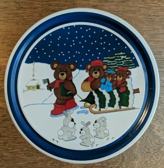 Vintage Teddy Bear Family Winter/holiday/christmas Metal Cookie Treat Tin