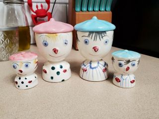 Vintage Family Egg Cups With Salt And Pepper Shakers