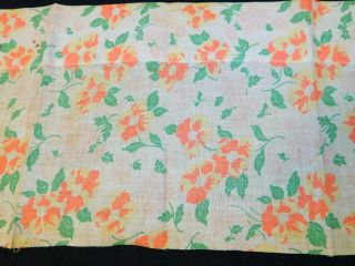 38 " X 9 " Vintage Cotton Feedsack Fabric Coral Orange Yellow Green Floral