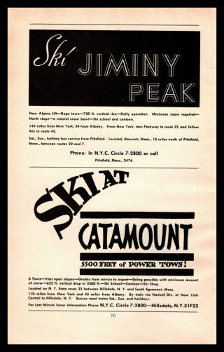 1948 Catamount Hillsdale York Ski Resort Jiminy Peak Pittsfield Ma Print Ad