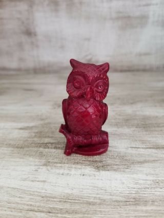 Unique Vintage Small Red Hand Carved Owl Bird Animal Figurine
