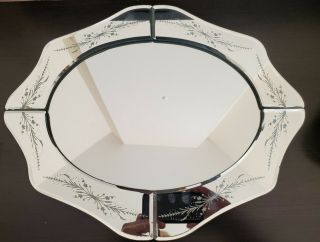 Vintage Oval Thick Etched Beveled Glass Dresser Mirror Vanity Tray 16 " X13 "