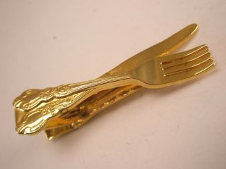 - Knife & Fork Vintage Tie Bar Clip silverware flatware dining cutlery restaurant 2