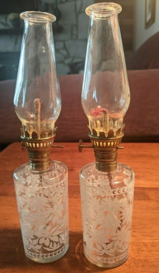 Vintage Foster Forbes Mini Oil Lamps Hong Kong White Flowers Clear Glass