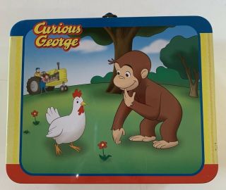 Curious George Vintage Rare Collectible Metal Tin Lunch Box W/ 24 Piece Puzzle