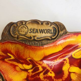 Vintage Mid Century Treasure Craft Seahorse Dish Seaworld Souvenir Orange Red 7” 3